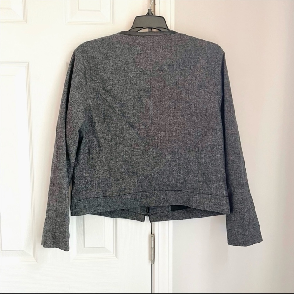 Gap Dark Gray Cotton Blend Zipper Faux Leather Trim Zip Jacket - Picture 5 of 7